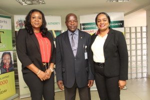 L-R: Representative of Managing Director, Glaxosmithkline, Dr. Omolabake Okunubi; representative of the Managing Director of Nigerian Ports Authority, Abdullahi Goje and General Manager Medical Services of NPA, Dr. Chinwe Abama at the flag-off of vaccination of NPA employees against meningitis at Marina, Lagos yesterday.