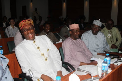 WHAT IS SO FUNNY? Managing Director, Nigeria Railway Corporation, Fidel Okhiria (right) and the Permanent Secretary, Federal Ministry of Transportation Sabiu Zakari (centre) seem to wonder as Transportation Minister, Chibuike Rotimi Amaechi (left) could not contain himself at the Ad-hoc committee on Transport and Railway investigation hearing at the National Assembly Complex, Abuja on Thursday.