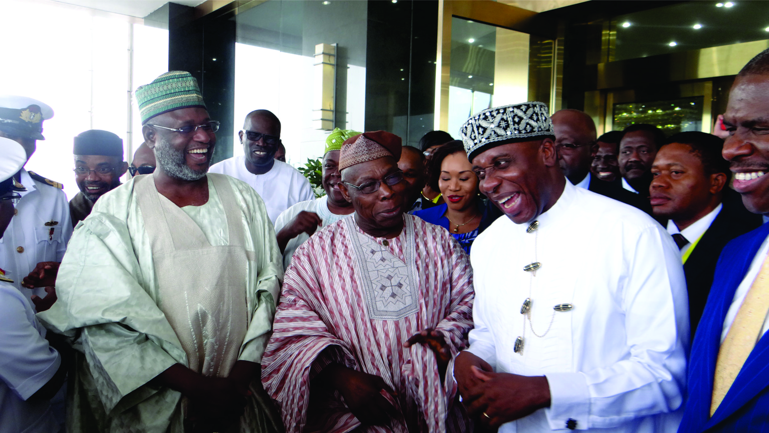 L-R: Chairman, Senate Committee on Marine Transport, Senator Ahmed Sanni Yerima; former President Olusegun Obasanjo and Minister of Transportation, Rt Hon Rotimi Amaechi at a maritime stakeholders conference organised by the Federal Ministry of Transportation in Lagos on Monday.