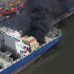 Containership on fire at Port of Hamburg