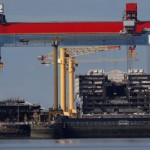 Sections of the keel of the Oasis 4 class ship are seen at the STX Les Chantiers de l'Atlantique shipyard site in Saint-Nazaire