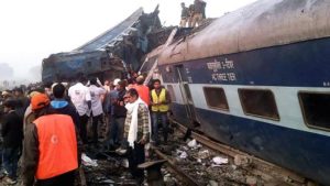 Sunday train disaster in India that killed more than 100 passengers near Pukhrayan.