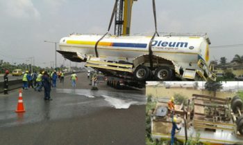 Fuel tanker falls off Otedola Bridge