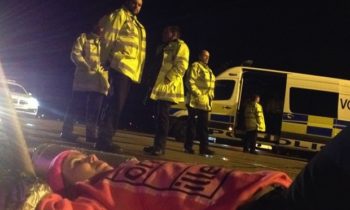 Activists blockading Stansted's runway to stop a deportation flight on Thursday. 