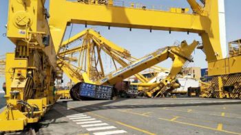 Crane falls at Jebel Ali port after CMA CGM ship collision..