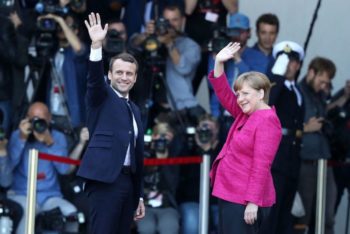  Chancellor Angela Merkel said she would welcome new French President Emmanuel Macron with an open mind at a meeting on Monday, aiming to reinvigorate the Franco-German relationship and the troubled European project that it underpins. Macron, who was inaugurated on Sunday, comes to Berlin with ambitions to press ahead with European integration – a mission that has unnerved some German conservatives who worry Berlin will be asked to pay for struggling states that resist reforms. Merkel chose to accentuate the positive ahead of her meeting with Macron, a 39-year-old former investment banker who beat Marine Le Pen of the far-right National Front on May 7 after a long campaign exposed deep splits over France’s role in Europe. “The election of the new French president offers us here the possibility to bring dynamism into the development of Europe,” she said, emboldened after her conservatives won a regional vote on Sunday that boosts her chances of re-election in September. Looking ahead to her meeting with Macron, she added: “I will say first let us have openness, to find things in common, and not start with everything that can’t be done … Perhaps we can learn from the French in certain things.” Merkel and Macron met in Berlin in March during the French presidential campaign, but Monday’s talks mark their first meeting since his election. The chancellor’s coalition is at odds over how to respond to his calls for closer European Union integration, with some conservatives fearful the euro zone could develop into a “transfer union” in which Germany is asked to pay for spendthrift states. A German diplomat told Reuters Germany must decide whether it wants to continue its single-minded focus on budget rigour or work with Macron on joint ideas for Europe’s future. Wolfgang Ischinger, chairman of the Munich Security Conference, pushed back against German politicians who have picked holes in Macron’s ideas for Europe. Among those are Finance Minister Wolfgang Schaeuble, who has come to personify Berlin’s focus on the “Schwarze Null”, or balanced budget. He has suggested Macron’s plans to create a budget and finance minister for the euro zone are unrealistic. But with Germany’s economy, Europe’s largest, outperforming that of France, the traditional Franco-German motor at the heart of the EU has begun to misfire. Merkel and Macron want to kick-start ties with an alliance some German media have dubbed “Merkron”, stressing that the EU is resilient despite Britain’s vote to leave and a spate of financial and migration crises that have boosted the far-right across the bloc. A source close to Macron said he would seek to convince Merkel to back his “protection agenda” for Europe which includes a “Buy European Act” and regulations to prevent strategic firms from falling into non-European hands. Showing more solidarity with Germany on the migrant crisis and insisting a cut in French public spending is an integral part of his manifesto would also be mentioned as gestures of goodwill towards Berlin, the source said. “He has a very good relationship with Merkel,” the source said. “We’re convinced we’ll find a way to make progress with Germany.” A former economy minister under France’s previous president, Socialist Francois Hollande, Macron is the youngest post-war French leader and the first to be born after 1958, when President Charles de Gaulle set up the Fifth Republic. Merkel, 62, has been chancellor since late 2005, when Jacques Chirac was French president. Europe’s ‘Franco-German motor’ has often worked best in the past when leaders of opposite political persuasions have been in power.