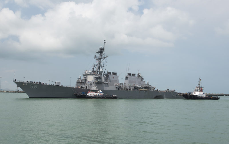 U.S. warship arrives Singapore after collision