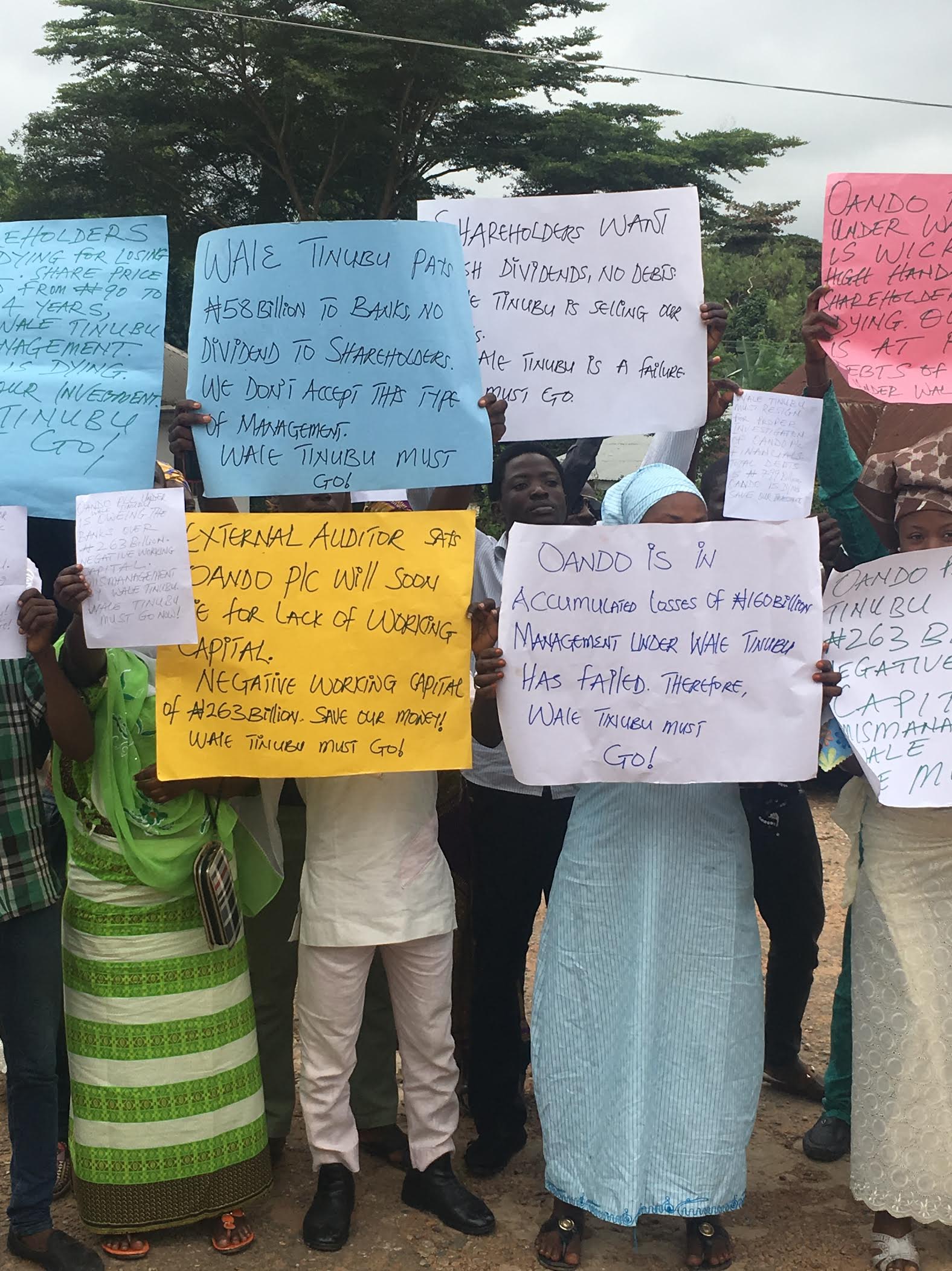 Oando shareholders stage fresh protest in Ibadan, demand Wale Tinubu's resignation 