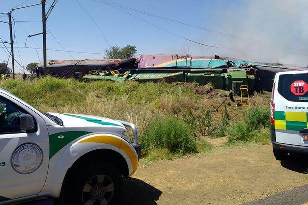 South African train bursts into flames_