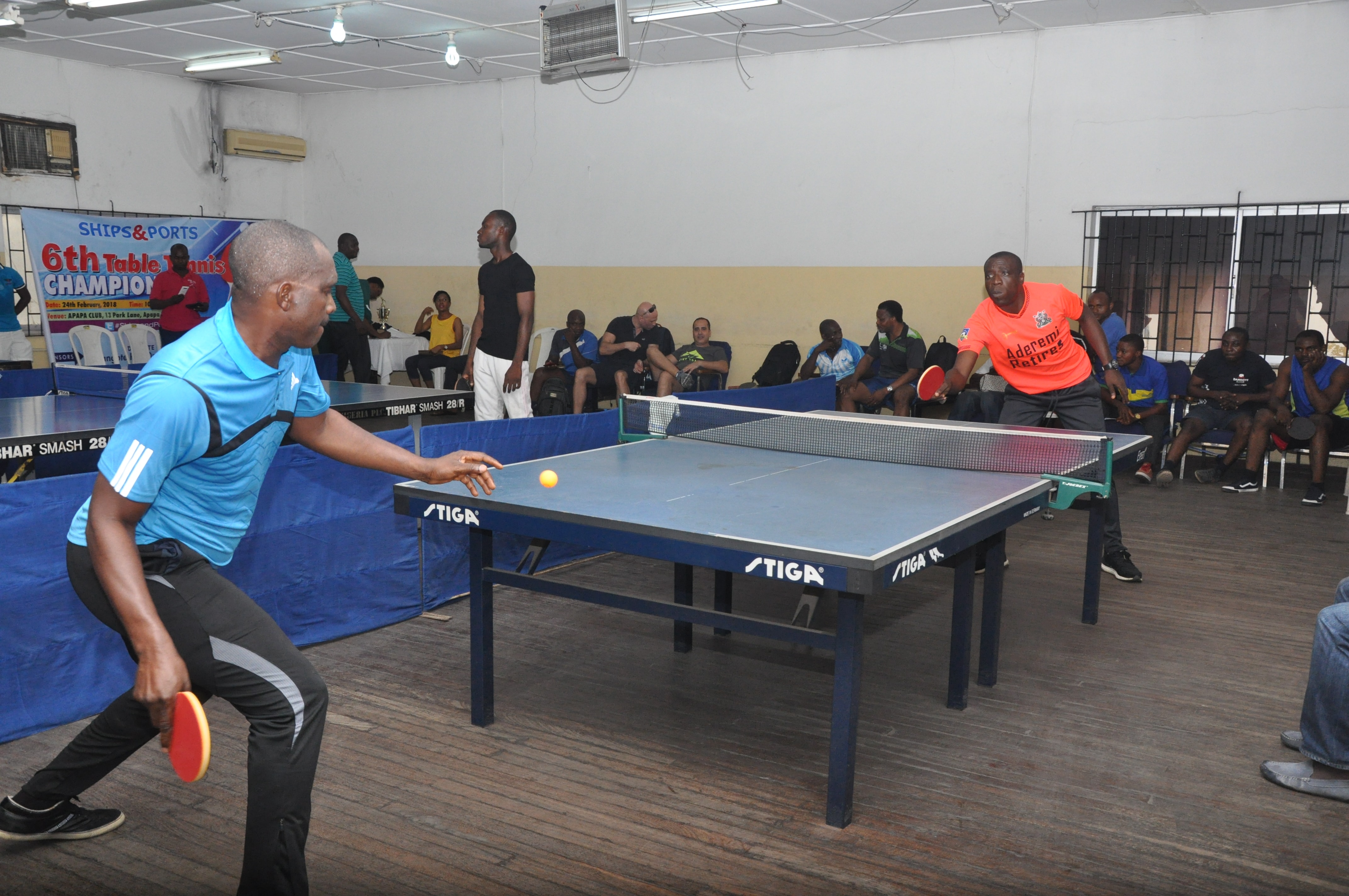 L-R: Akinbinu Kolawole of Tin Can Island Container Terminal (TICT) sparring with Abidemi Agboola of Nigerian Ports Authority (NPA) in one of the early matches of the championship.
