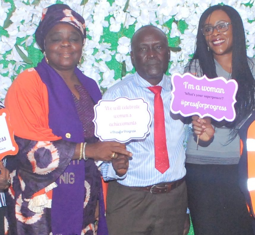 Pupils of Randle Senior Secondary School, Apapa, and some female staff of APM Terminals during an event hosted by the company to mark the 2018 International Women's Day at Randle Senior Secondary School, Apapa, Lagos on Thursday.