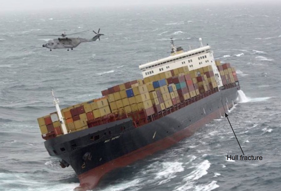 MSC Napoli after suffering catastrophic hull damage in the English Channel in January 2007. Photo: UK MAIB