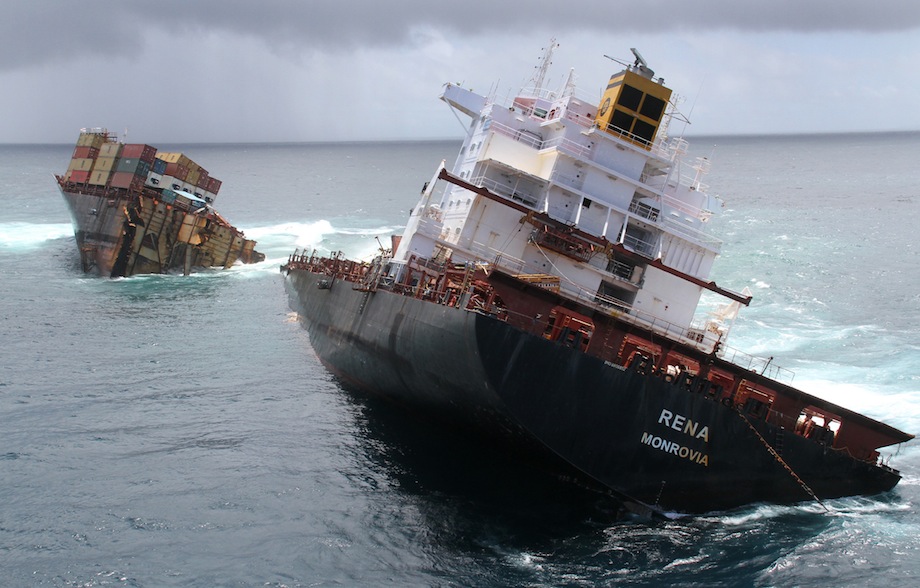 MV Rena after splitting in two in January 2012. Photo credit: Maritime New Zealand 
