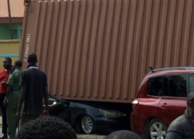 Container crushes two cars in Apapa