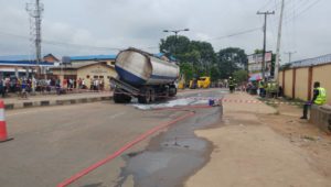 PHOTOS: Tanker spills fuel on Lagos road