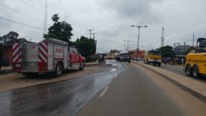 PHOTOS: Tanker spills fuel on Lagos road