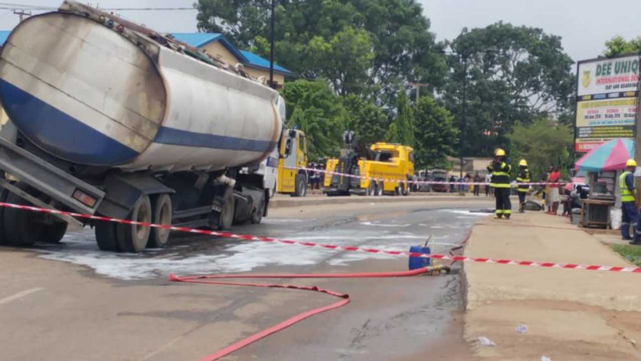 PHOTOS: Another tanker spills fuel on Lagos road  
