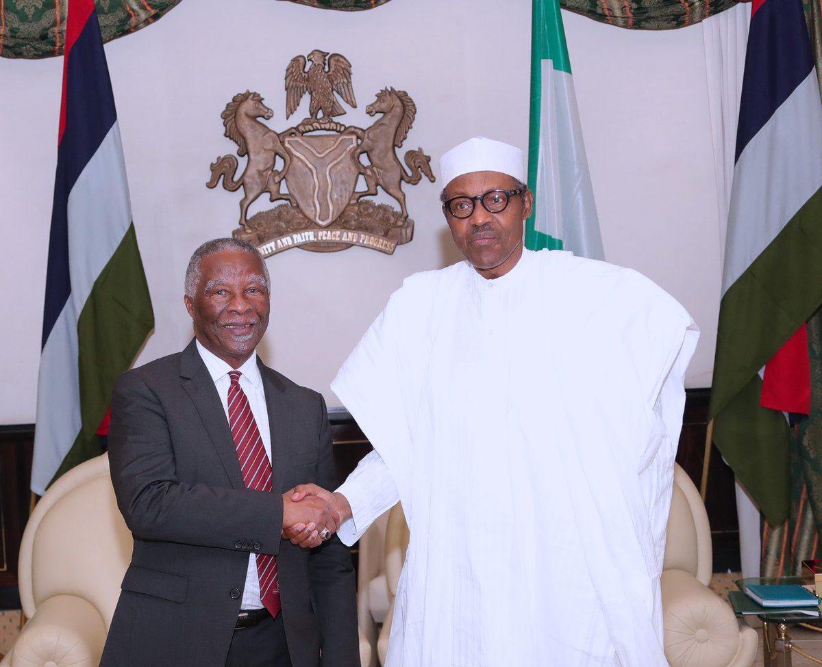 PHOTOS: Buhari receives Thabo Mbeki in Aso Rock