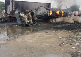 PHOTOS: Petrol tanker on fire in Lagos