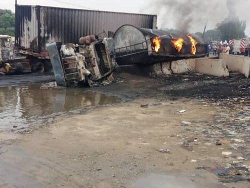 PHOTOS: Petrol tanker on fire in Lagos