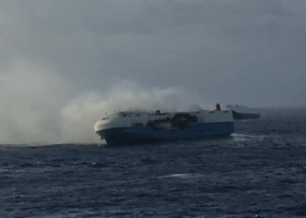 U.S. Coast Guard searches for burning Panamanian carrier crew
