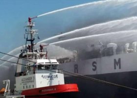 Togolese livestock carrier catches fire in Greek port