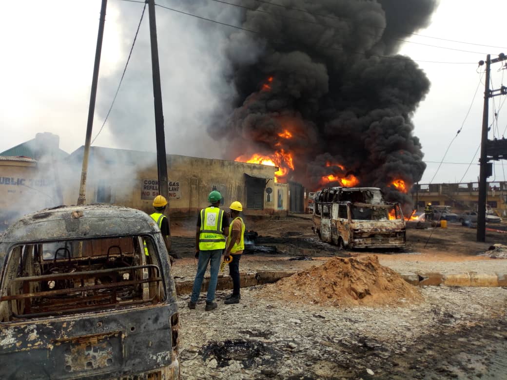 PHOTOS: 2 dead, 30 vehicles burnt in Lagos pipeline fire