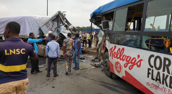 Dangote truck collides with BRT bus, one dead, 59 injured