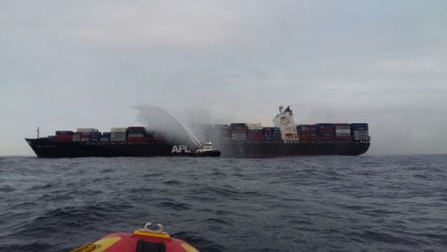 Fire guts six containers on APL ship