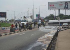 Gridlock as fuel tanker falls on Lagos airport road