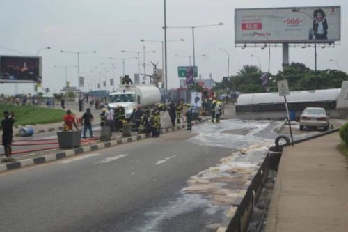 Gridlock as fuel tanker falls on Lagos airport road