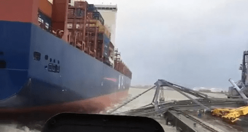Crane hit by APL container ship collapses at Antwerp port 