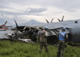 South African military plane catches fire in Congo