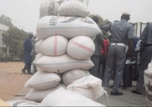 Custom intercepts trailer load of rice packed as beans