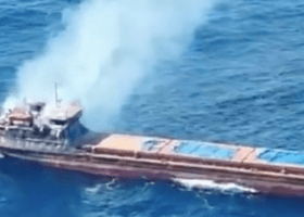 12 crew rescued from fire-stricken ship off Sicily