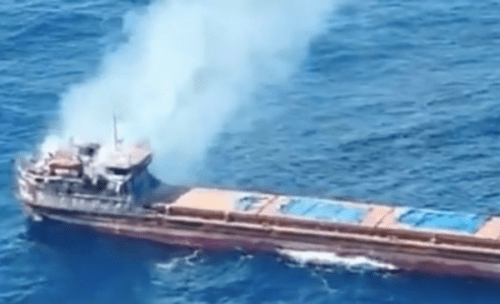 12 crew rescued from fire-stricken ship off Sicily