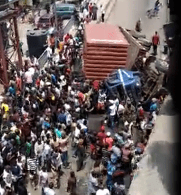 VIDEO: Container truck crushes car in Apapa