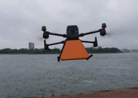 Drone delivers package to inland vessel in port of Rotterdam