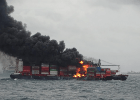 Containers tumble into sea as fire-stricken X-Press Pearl lists starboard