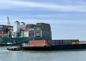 Containers being offloaded from Ever Forward