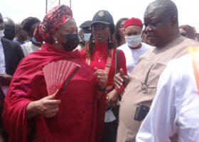 Gbemi Saraki tours ports, says Lagos-Ibadan rail link to Apapa port to be ready in two weeks