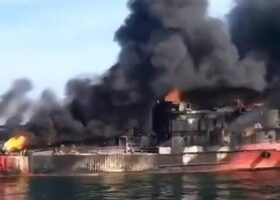 Russian missile hits abandoned tanker