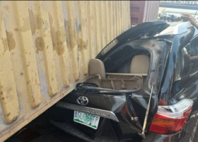 Driver killed, others injured as shipping container falls on vehicles in Lagos