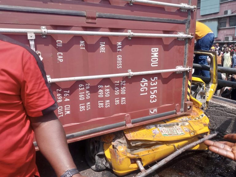 PHOTOS: Container crushes nine bus passengers to death in Lagos 