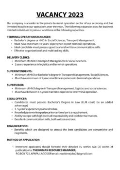 Terminal operator announces job vacancies – How to apply 