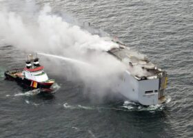 Japanese car carrier Fremantle Highway still on fire off Dutch coast