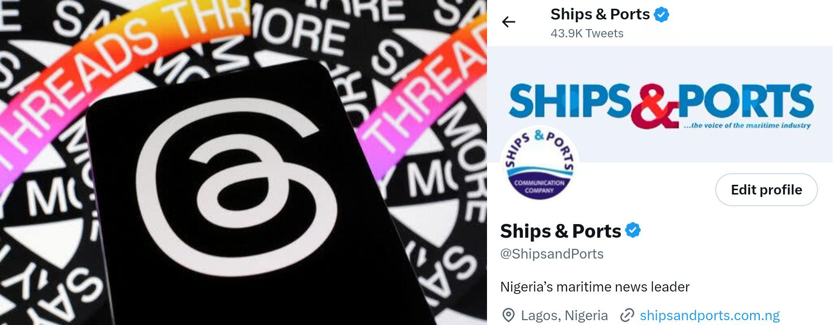 Ships & Ports joins Threads, gets Twitter blue badge 