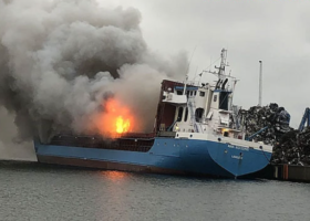 Cargo ship catches fire in Denmark