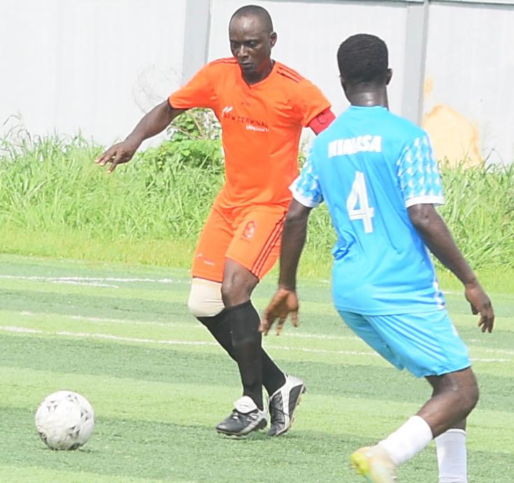 APM Terminals Apapa and NIMASA players in action during their group match on Wednesday.