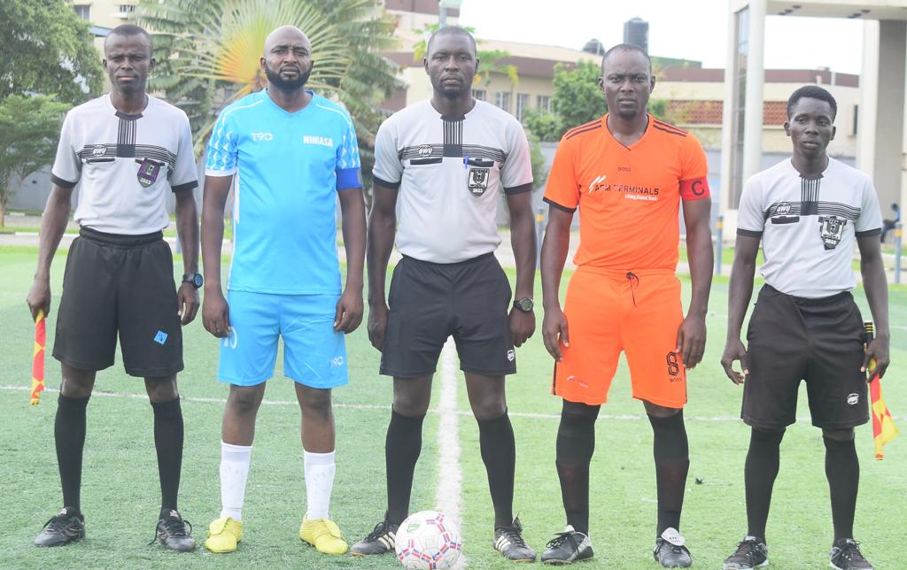 Match officials and the captains of APM Terminals Apapa and NIMASA on Wednesday.